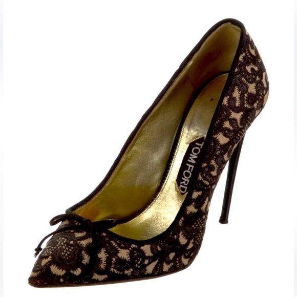 Tom Ford Lace Embroidered & Bow Accents Stilettos - Picture 2 of 6